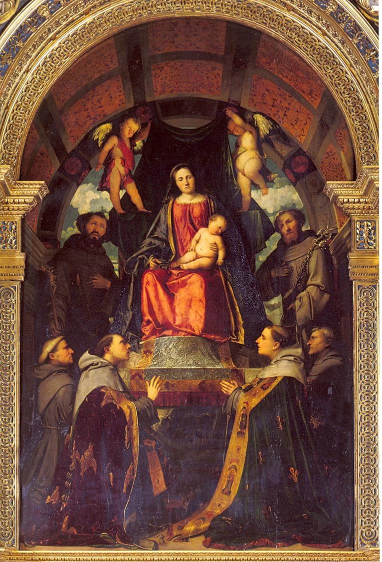 Il Romanino-167-La Vergine cl Bambino e santi Francesco Antonio da Padova, Francesco Sanson Bonaventura, Ludovico da Tolosa e Bernardino-Chiesa di san Francesco (BS)
